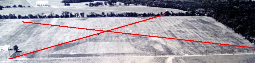 An aerial view of the array and the surrounding farmland with the X-shape of the array highlighted.