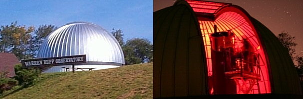 Daytime and nighttime views of the Warren Rupp Observatory